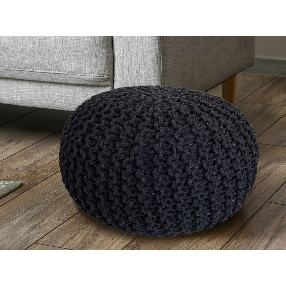 Pouf – Recycelte Baumwolle, Chunky Strick, Anthrazit Farbe, 55 cm | MVG Voglrieder