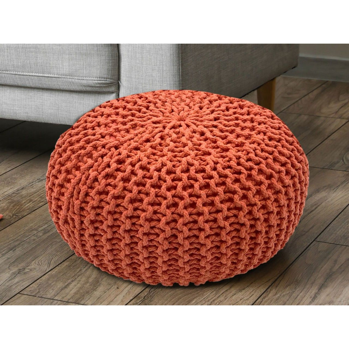 Pouf – Recycelte Baumwolle, Chunky Strick, Terracotta, 55 cm | MVG Voglrieder