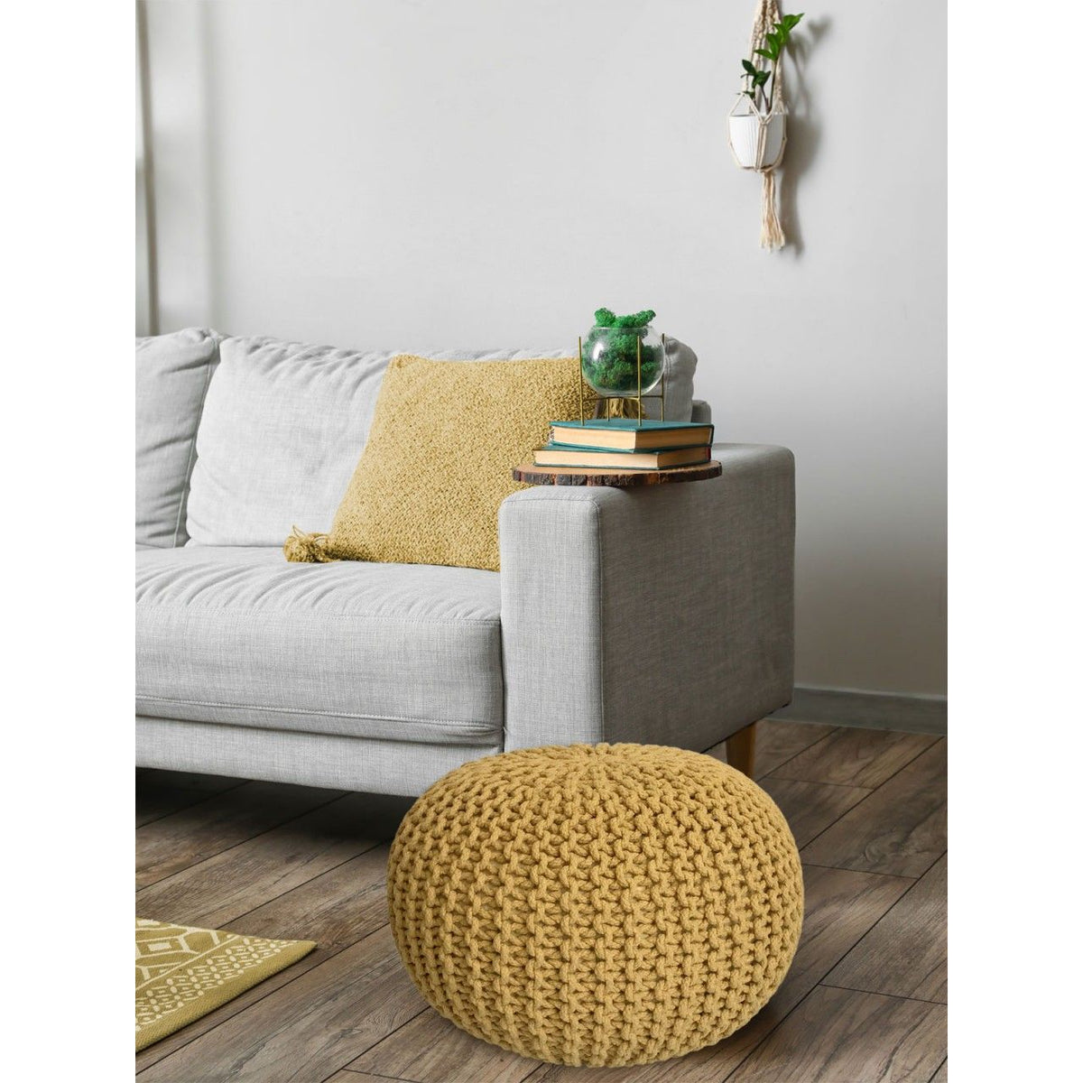 Pouf made of recycled cotton, chunky knit design, round seat shape | MVG Voglrieder