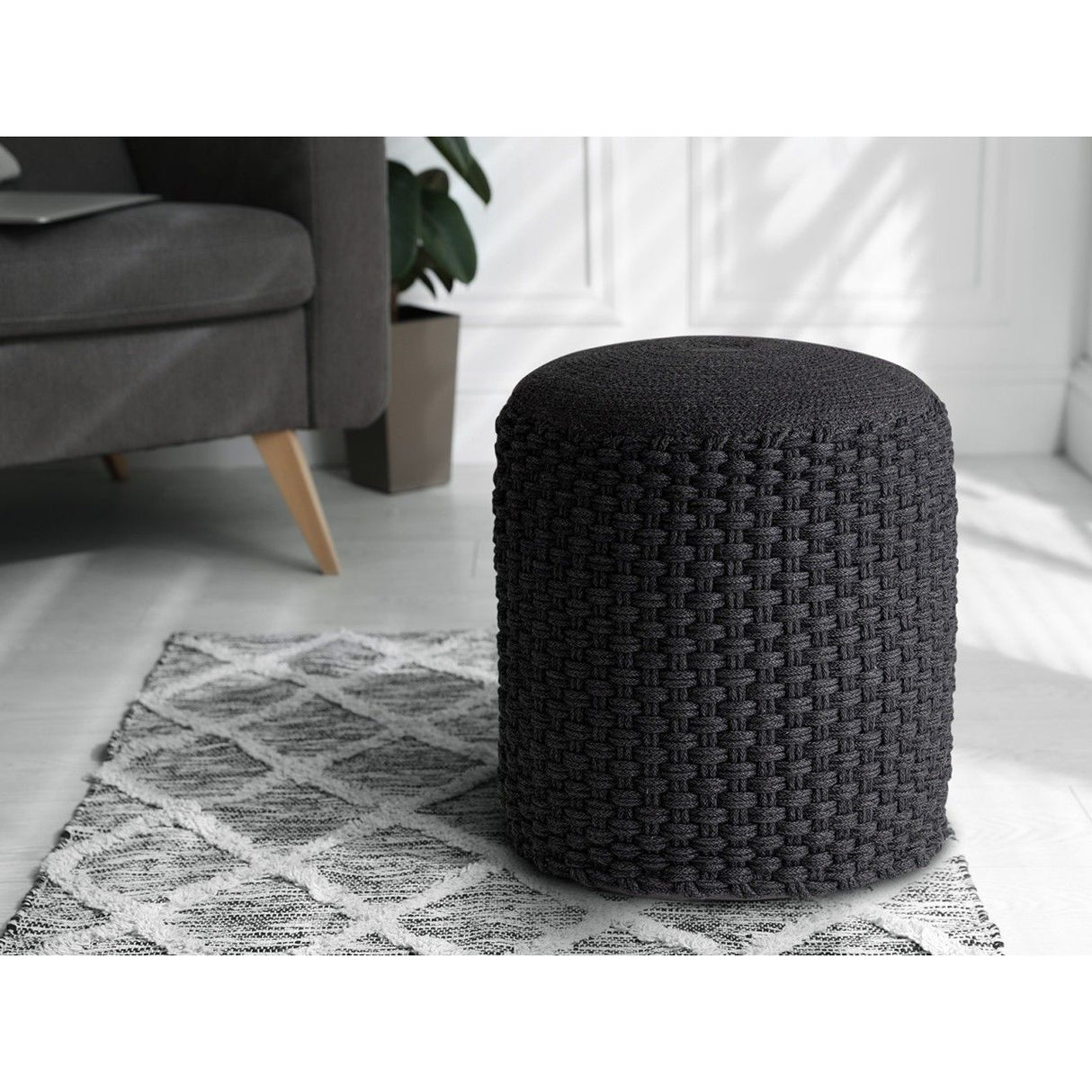 Pouf – Recycelter Kunststoff, Strick Design, Anthrazit Grau - Merino | MVG Voglrieder