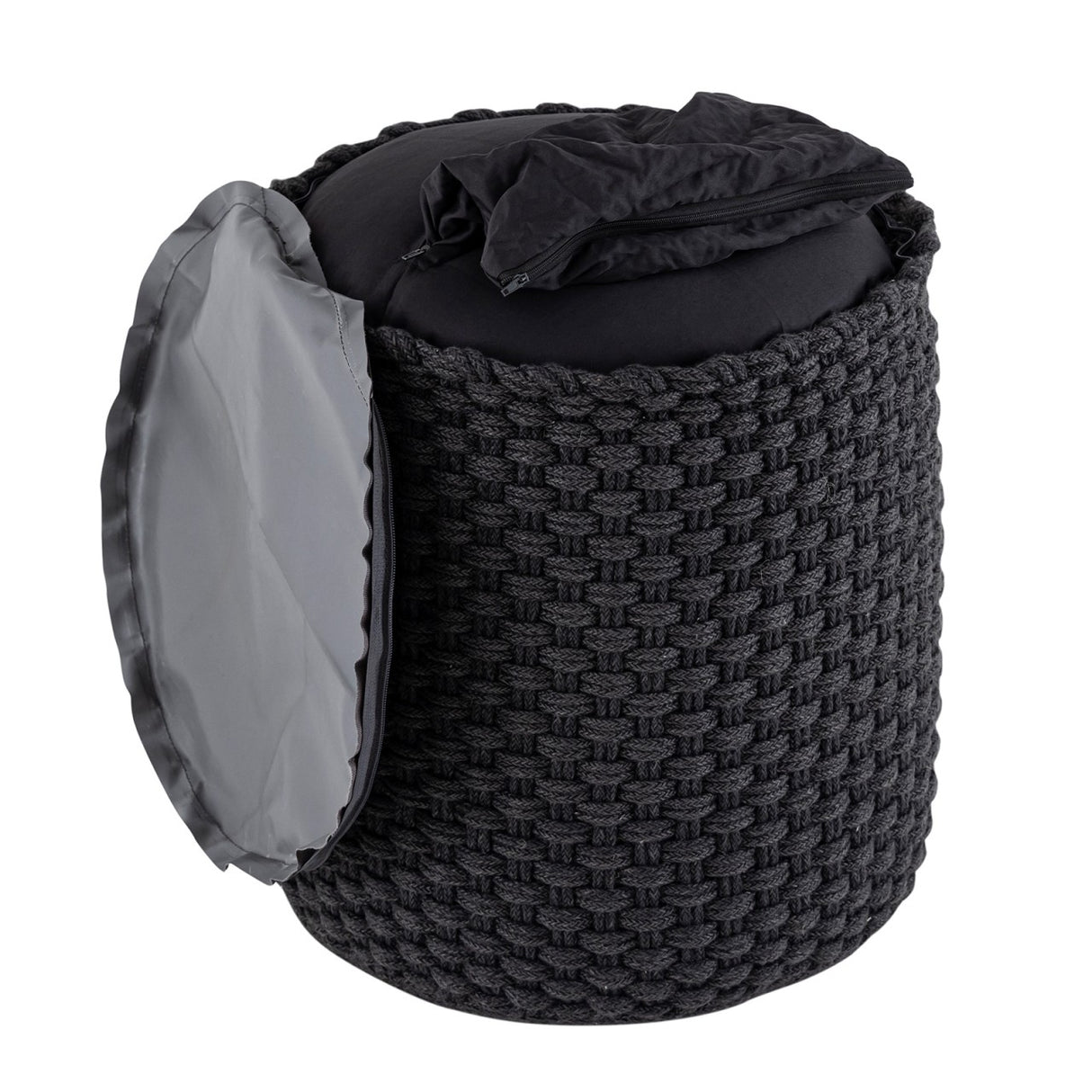 Pouf – Recycelter Kunststoff, Strick Design, Anthrazit Grau - Merino | MVG Voglrieder