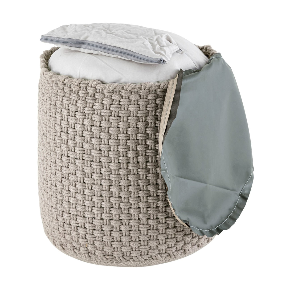 Pouf – Recycelter Kunststoff, Strick Design, Silber Grau - Merino | MVG Voglrieder