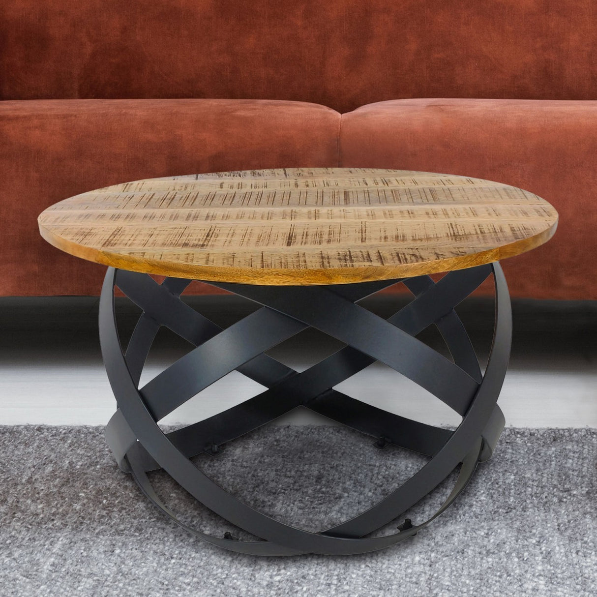 Beistelltisch – Recyceltes Holz, Metall Gestell, Schwarz Finish, 55 cm - Orbit | MVG Voglrieder