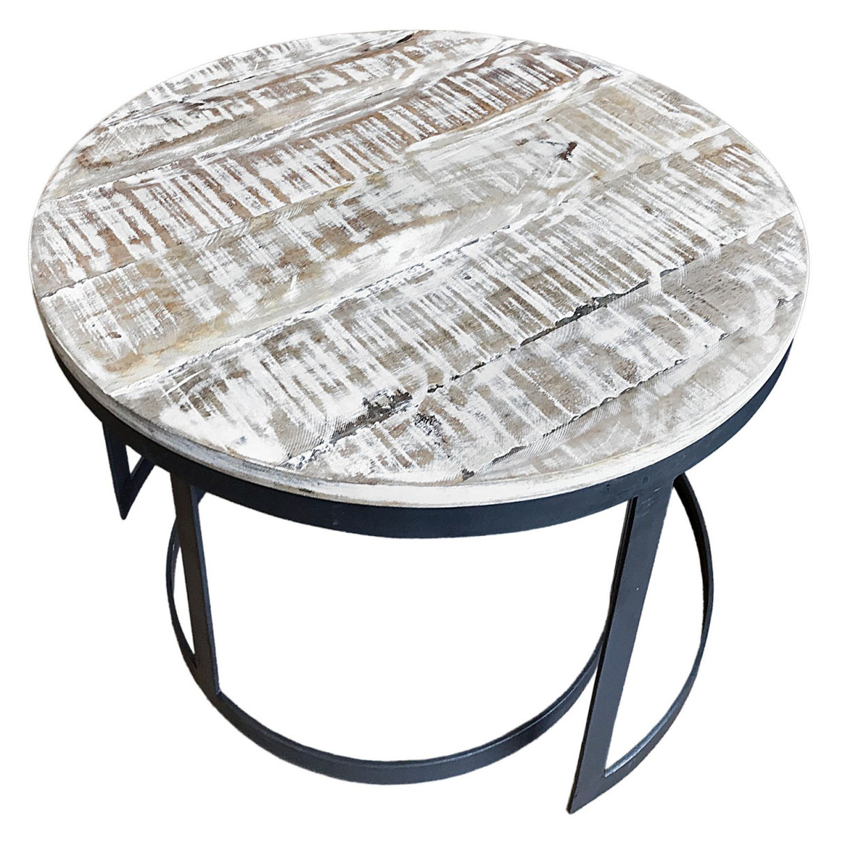 Coffee table made of recycled solid wood, with an irregular surface, with a powder-coated metal frame – Austin | MVG Voglrieder
