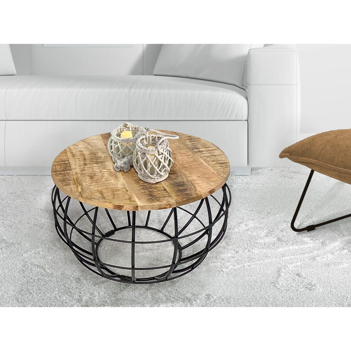Couchtisch – Recyceltes Holz, Metall Rahmen, Tabak Farbe 45 cm Höhe - London | MVG Voglrieder