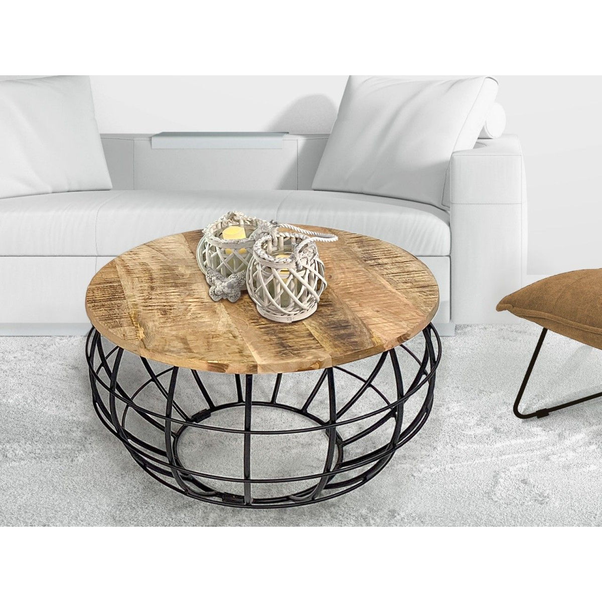 Couchtisch – Recyceltes Holz, Metall Rahmen, Tabak Farbe, 47 cm Höhe- London | MVG Voglrieder