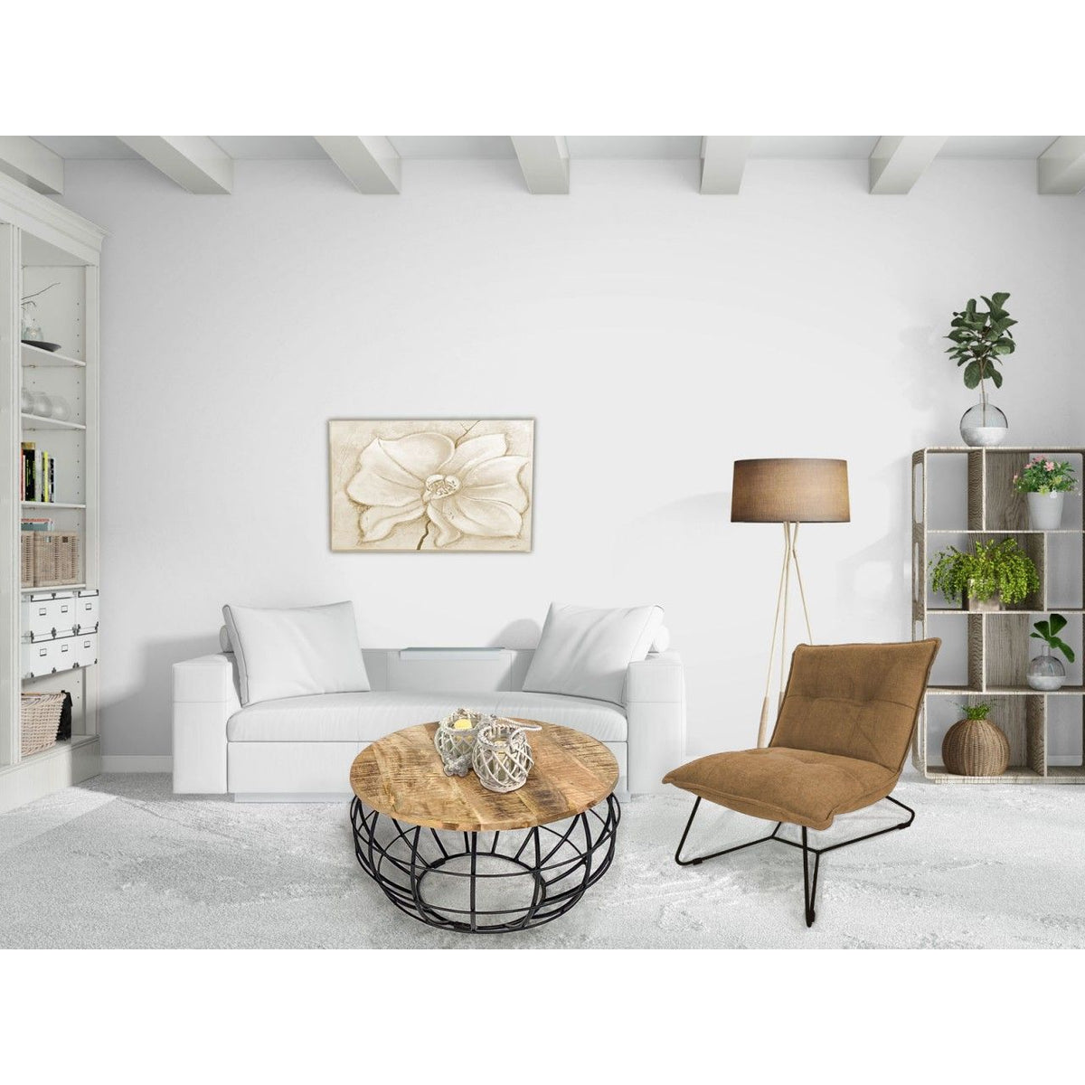 Couchtisch – Recyceltes Holz, Metall Rahmen, Tabak Farbe, 47 cm Höhe- London | MVG Voglrieder