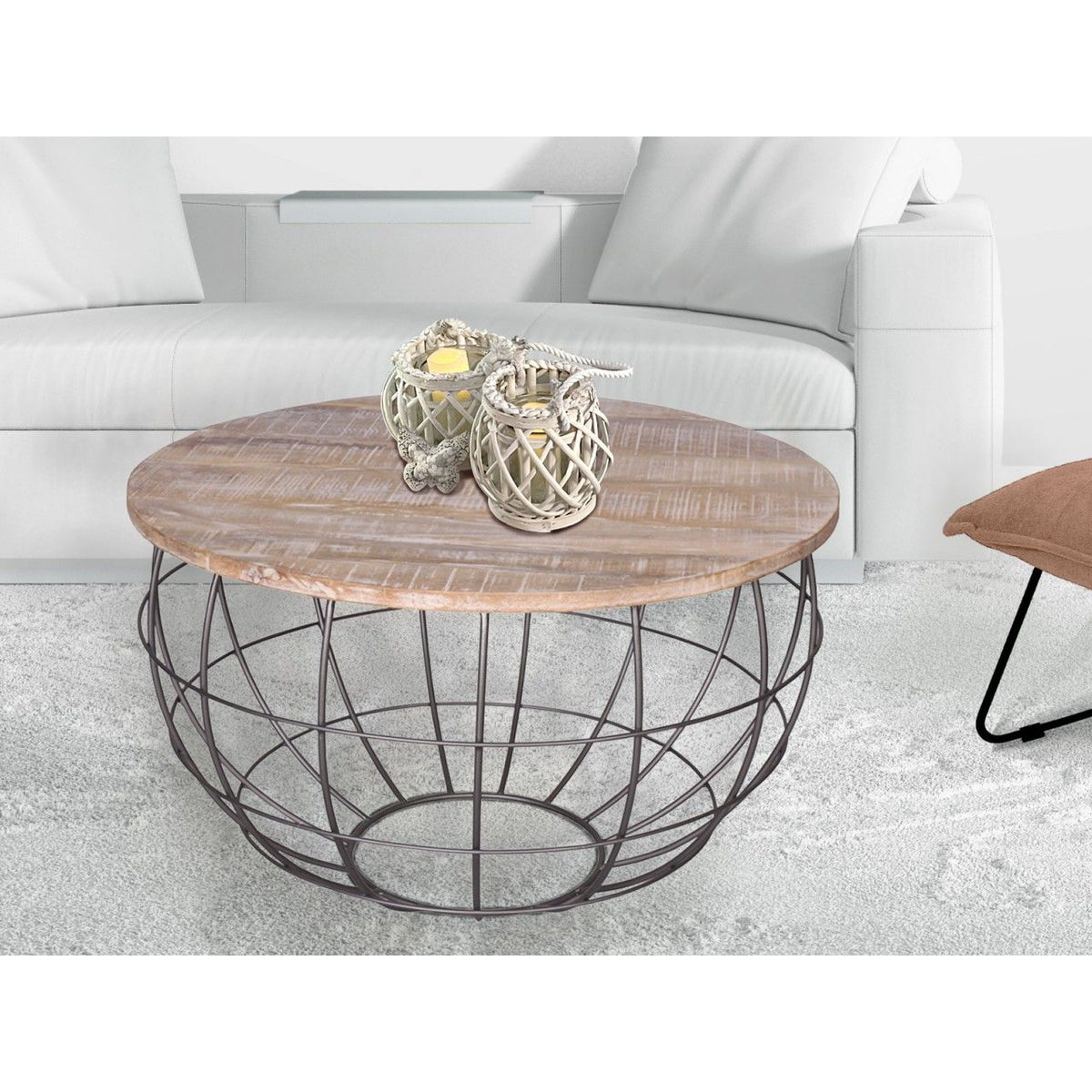 Couchtisch – Recyceltes Holz, Metall Rahmen, Antik Silber, 47 cm Höhe - London | MVG Voglrieder