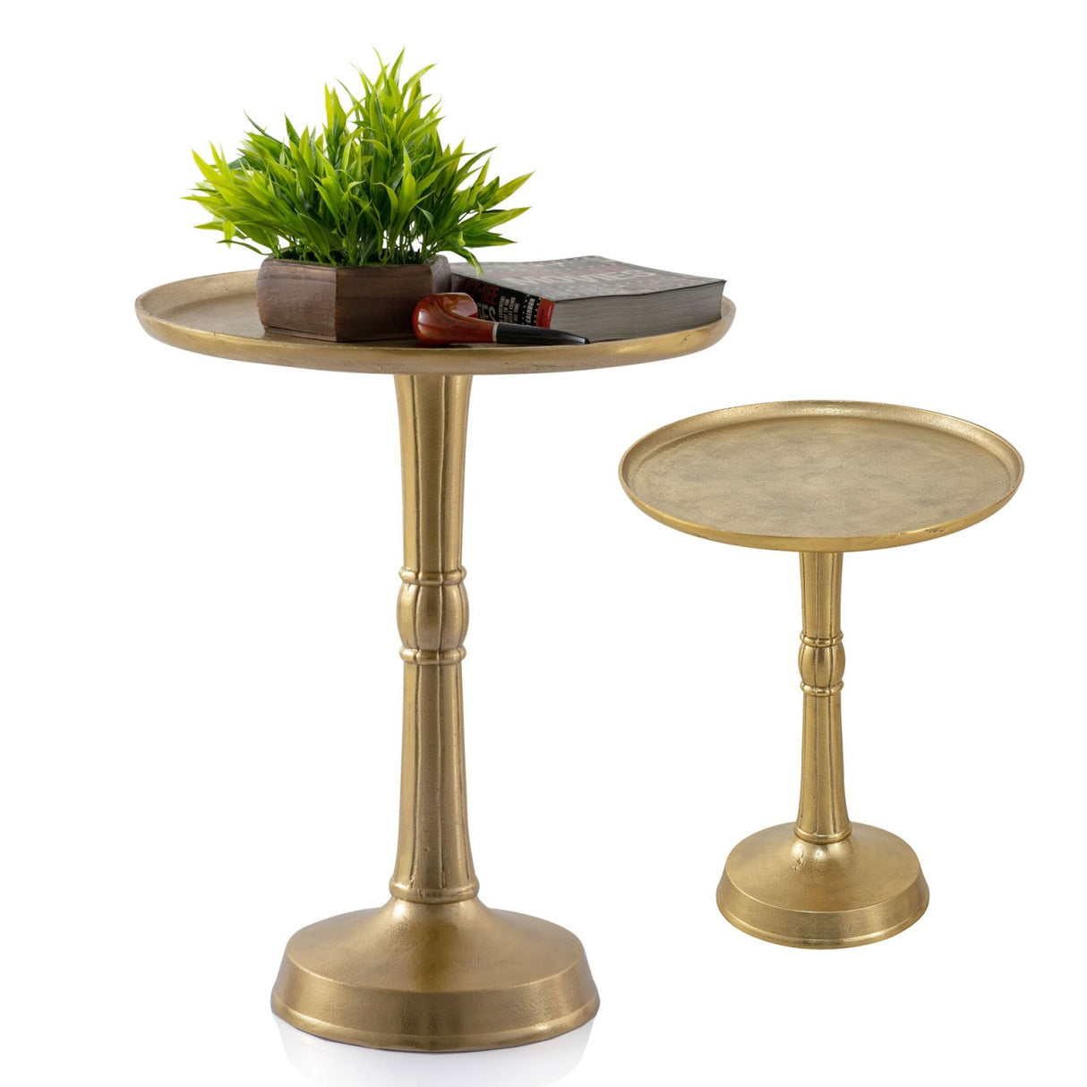 Side table, metal, round, Ø 44 x 53 cm, 2-piece, Adlon decorative table with designer aluminum center base