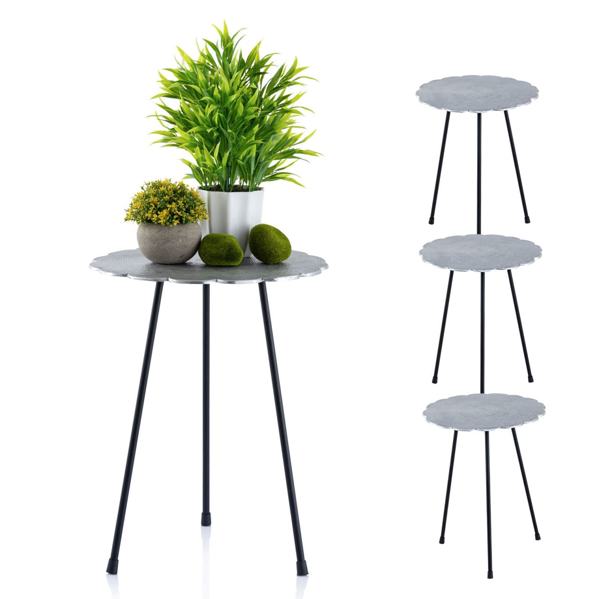 Beistelltisch Set – Aluminium Material, Dreibein Design, Silber Farbe - Hilton | MVG Voglrieder
