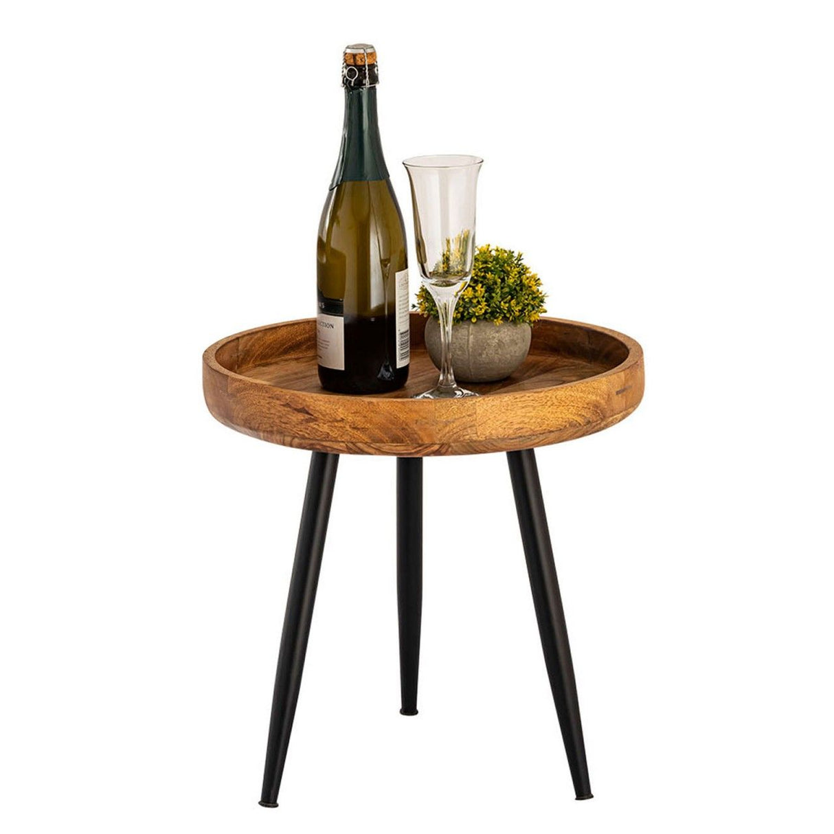 Beistelltisch – Mangoholz Material, Schwarzes Metall, Natur Maserung, 40 cm Höhe - Vancouver | MVG Voglrieder