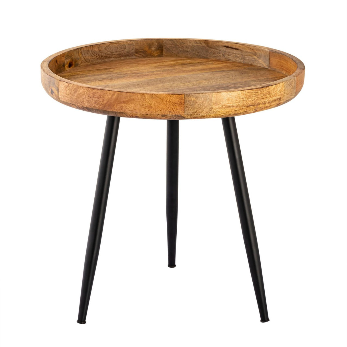 Beistelltisch – Mangoholz Material, Schwarzes Metall, Natur Maserung, 48 cm Höhe - Vancouver | MVG Voglrieder
