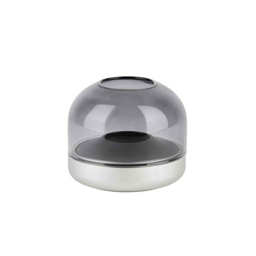 Candle holder made of anodized aluminum with brushed ring and glass top – Glow 08 | Kooduu