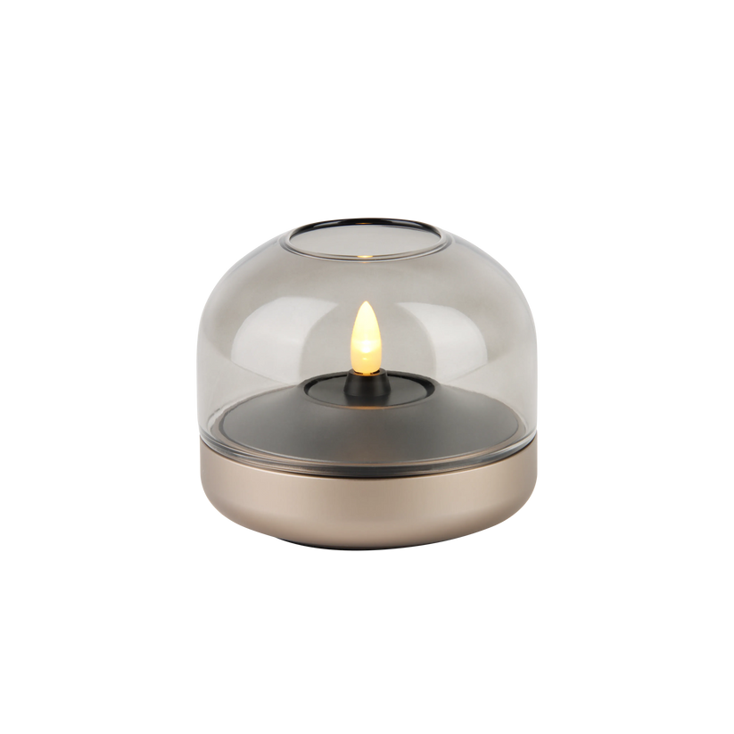 Glass and Aluminum Candle Holder with Modern Design and LED Candle Compatibility, Sepia – Glow 08 | Kooduu
