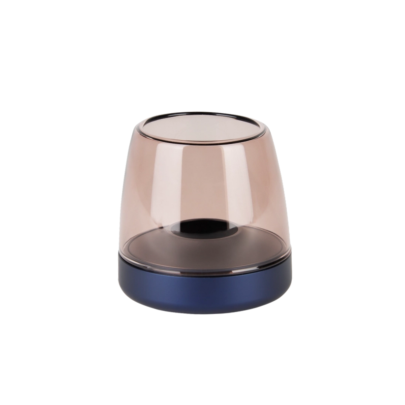 Glass and aluminum candle holder with modern design and LED candle compatibility, Cobalt Blue – Glow 10 | Kooduu