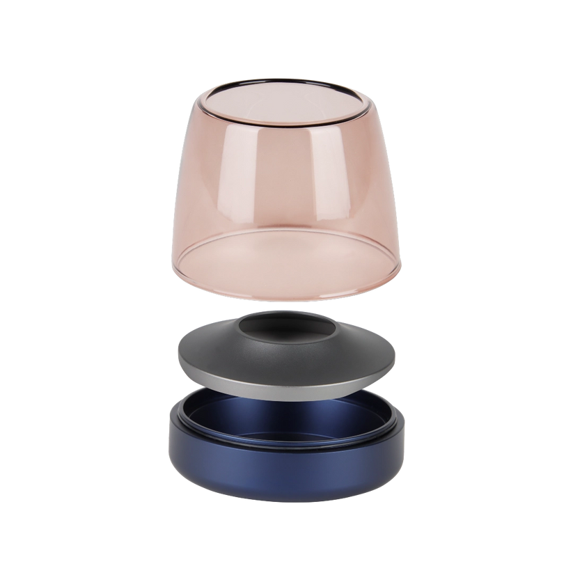 Glass and aluminum candle holder with modern design and LED candle compatibility, Cobalt Blue – Glow 10 | Kooduu