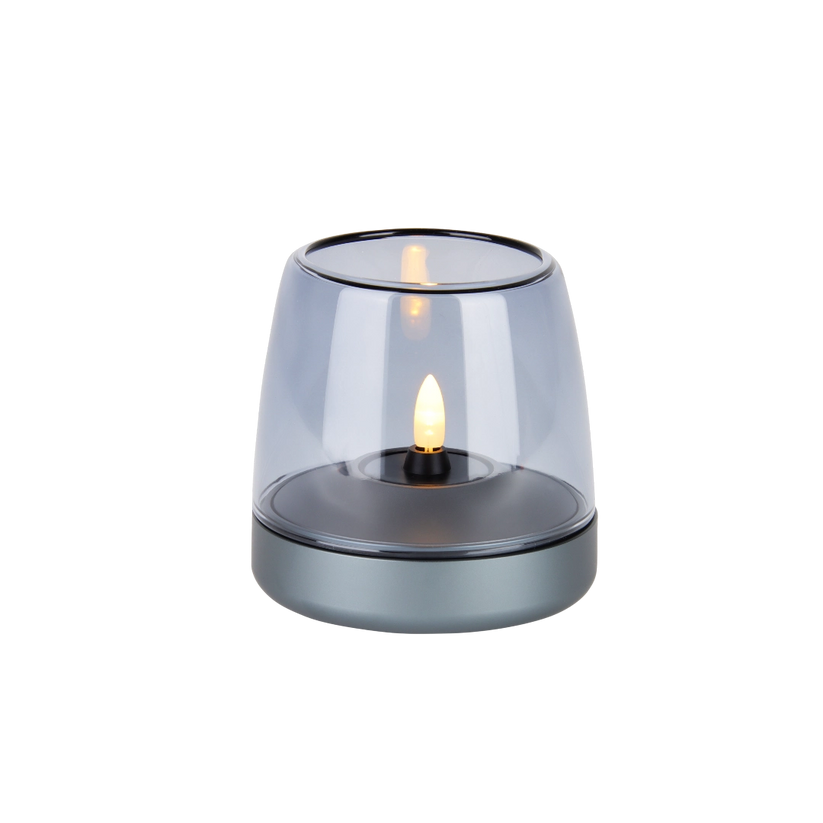 Kerzenhalter aus Glas und Aluminium mit modernem Design und LED-Kerzen-Kompatibilität, Dunkelblau – Glow 10 | Kooduu