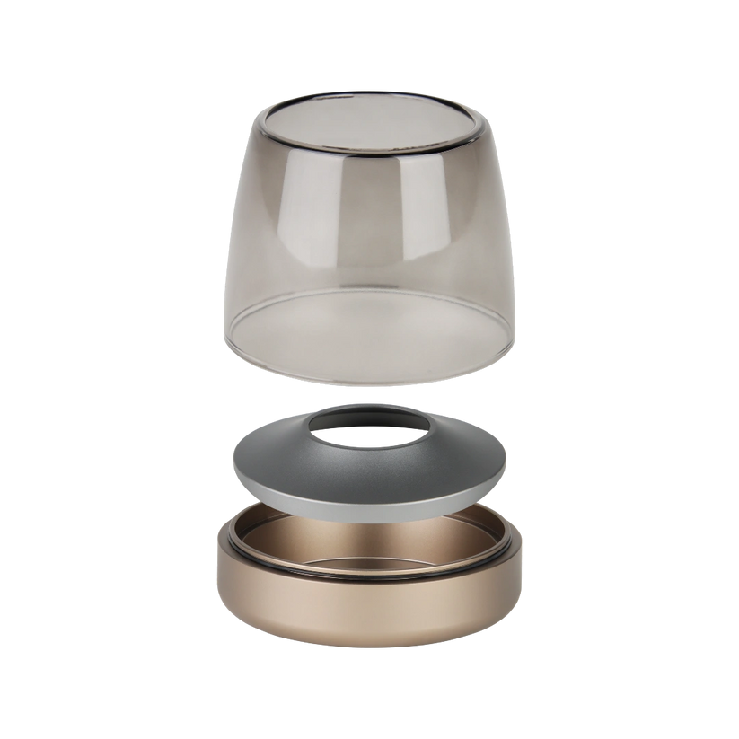 Windlicht aus Glas und Aluminium mit modernem Design und LED-Kerzen-Kompatibilität, Sepia – Glow 10 | Kooduu