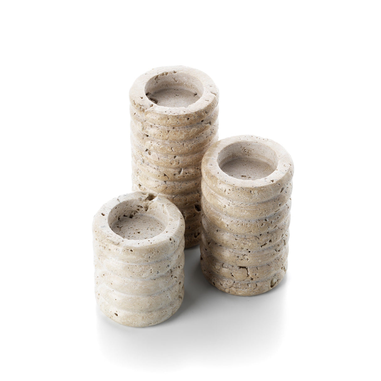Kerzenhalter – Travertin Material, Organische Textur, Beige Ton - Ripple | Bazar Bizar Antwerp
