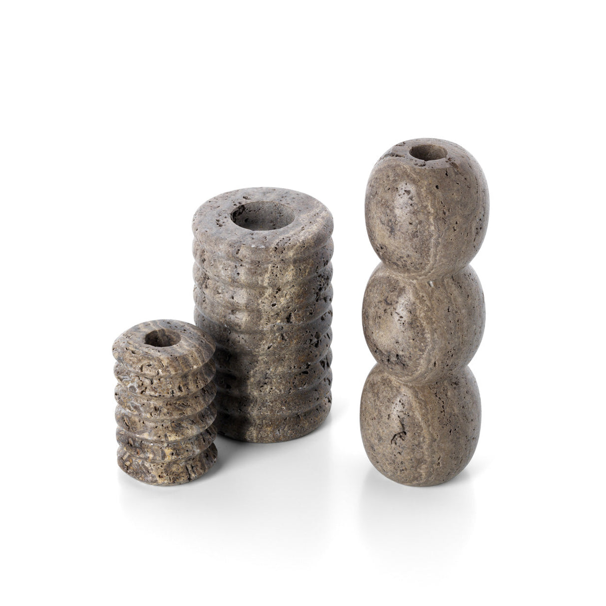 Kerzenhalter – Travertin Material, Graue Farbe, Totem Design, L | Bazar Bizar Antwerp