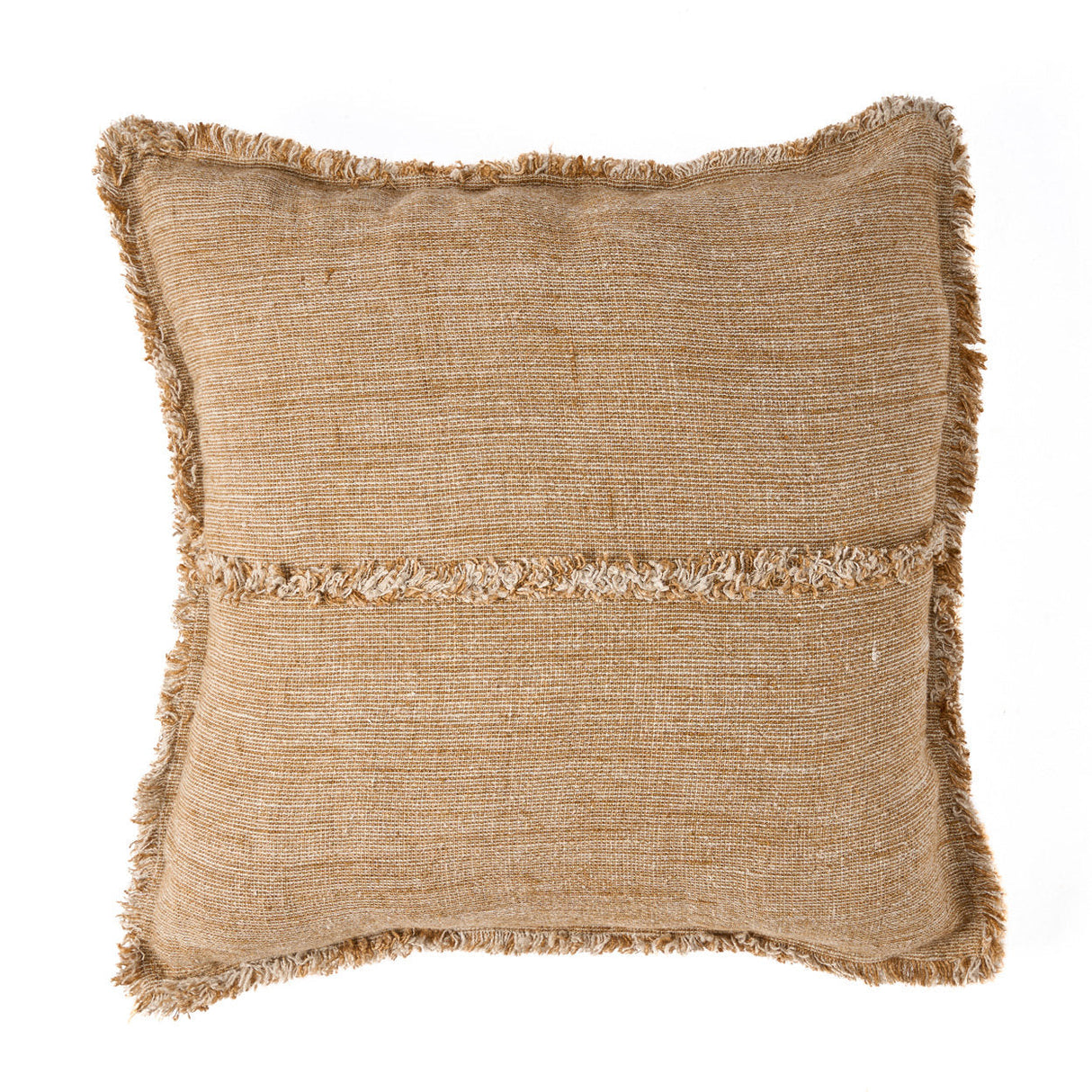 Kissenbezug – Leinen Material, Boho Stil, Natur Braun Ton - Sahara Fringe | Bazar Bizar Antwerp