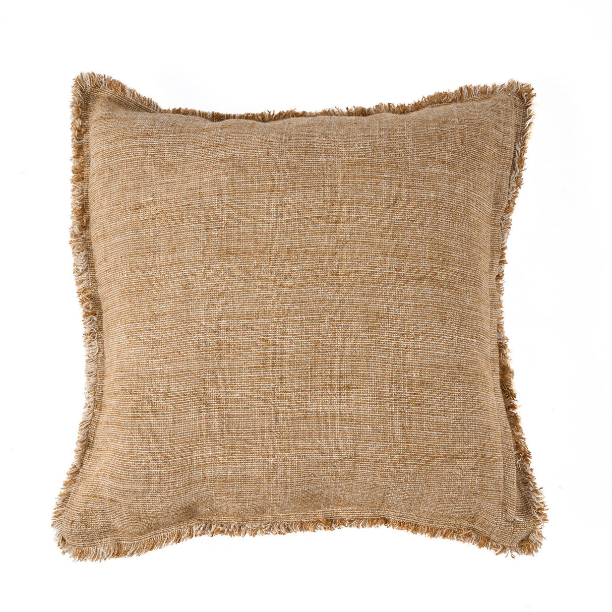 Kissenbezug – Leinen Material, Boho Stil, Natur Braun Ton - Sahara Fringe | Bazar Bizar Antwerp