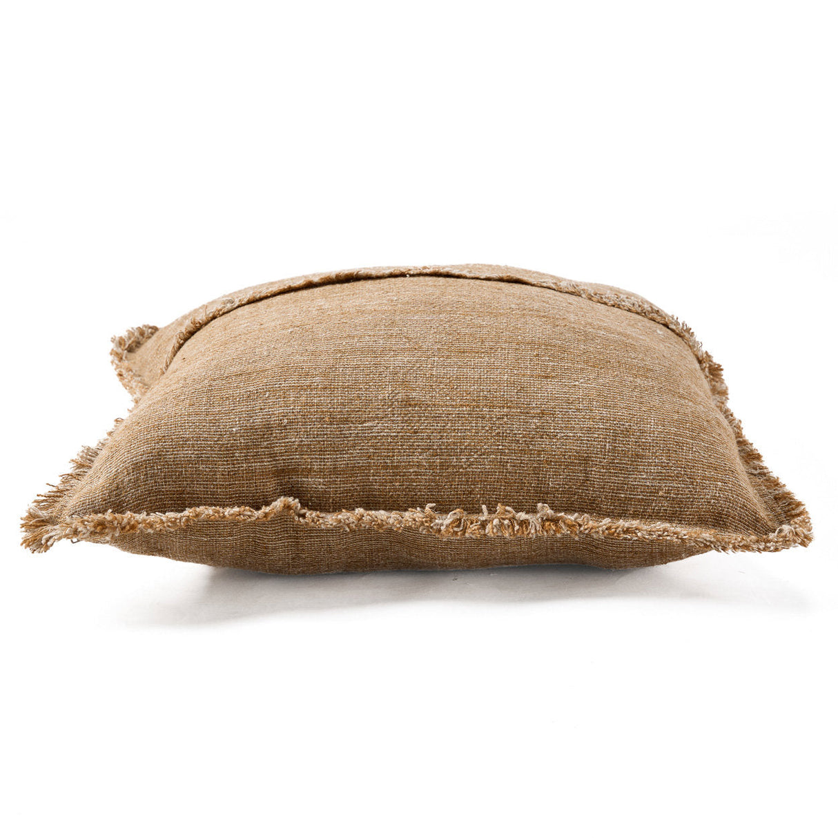 Kissenbezug – Leinen Material, Boho Stil, Natur Braun Ton - Sahara Fringe | Bazar Bizar Antwerp