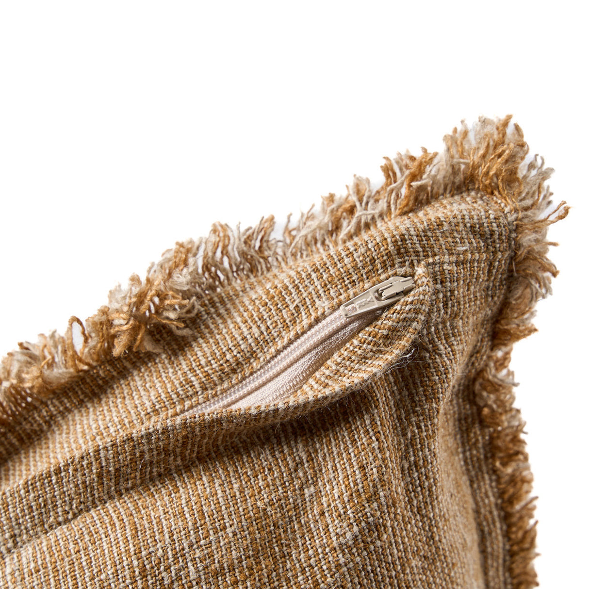 Kissenbezug – Leinen Material, Boho Stil, Natur Braun Ton - Sahara Fringe | Bazar Bizar Antwerp