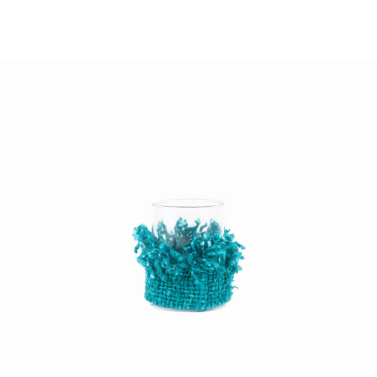 Kerzenhalter – Baumwollmaterial, Gestricktes Design, Dekorativer Glasbehälter, M – Oh My Gee | Bazar Bizar Antwerp