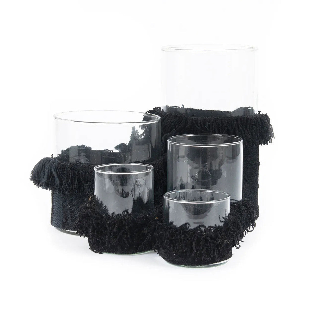 Kerzenhalter – Samtmaterial, Dekorativer Glasbehälter, Schwarze Farbe, S – Oh My Gee | Bazar Bizar Antwerp