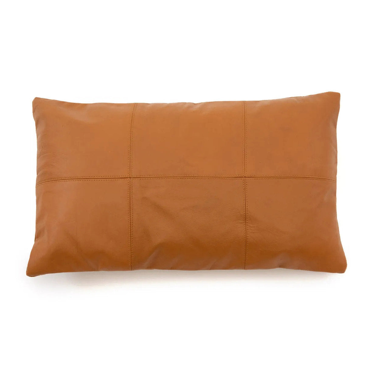 Kissenbezug – Leder Material, Sechs Panel Design, Kamel Ton, 30x50 cm | Bazar Bizar Antwerp