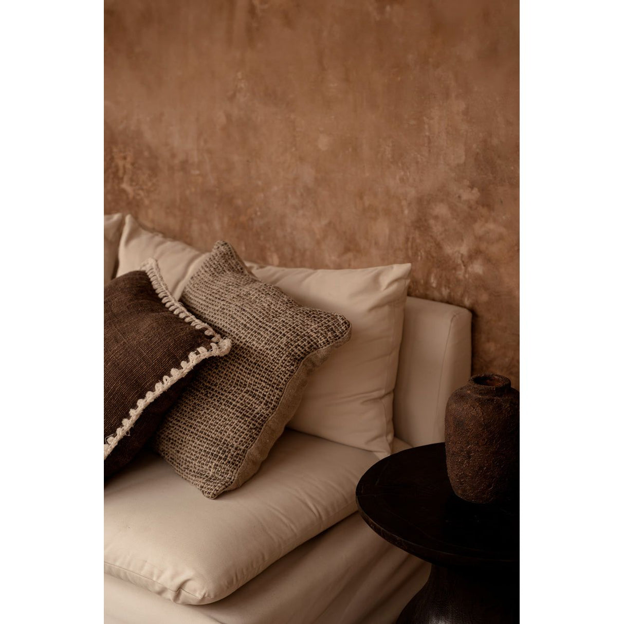 Kissenbezug – Leinen Material, Boho Stil, Natur Schwarz Ton - Grain | Bazar Bizar Antwerp