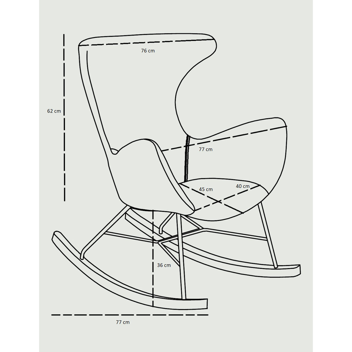 Schaukelstuhl – Sanft Geschwungenes Design, Strapazierfähiger Polyesterbezug, Eschenholz & Schwarzes Metallgestell – Gaia | Njordec