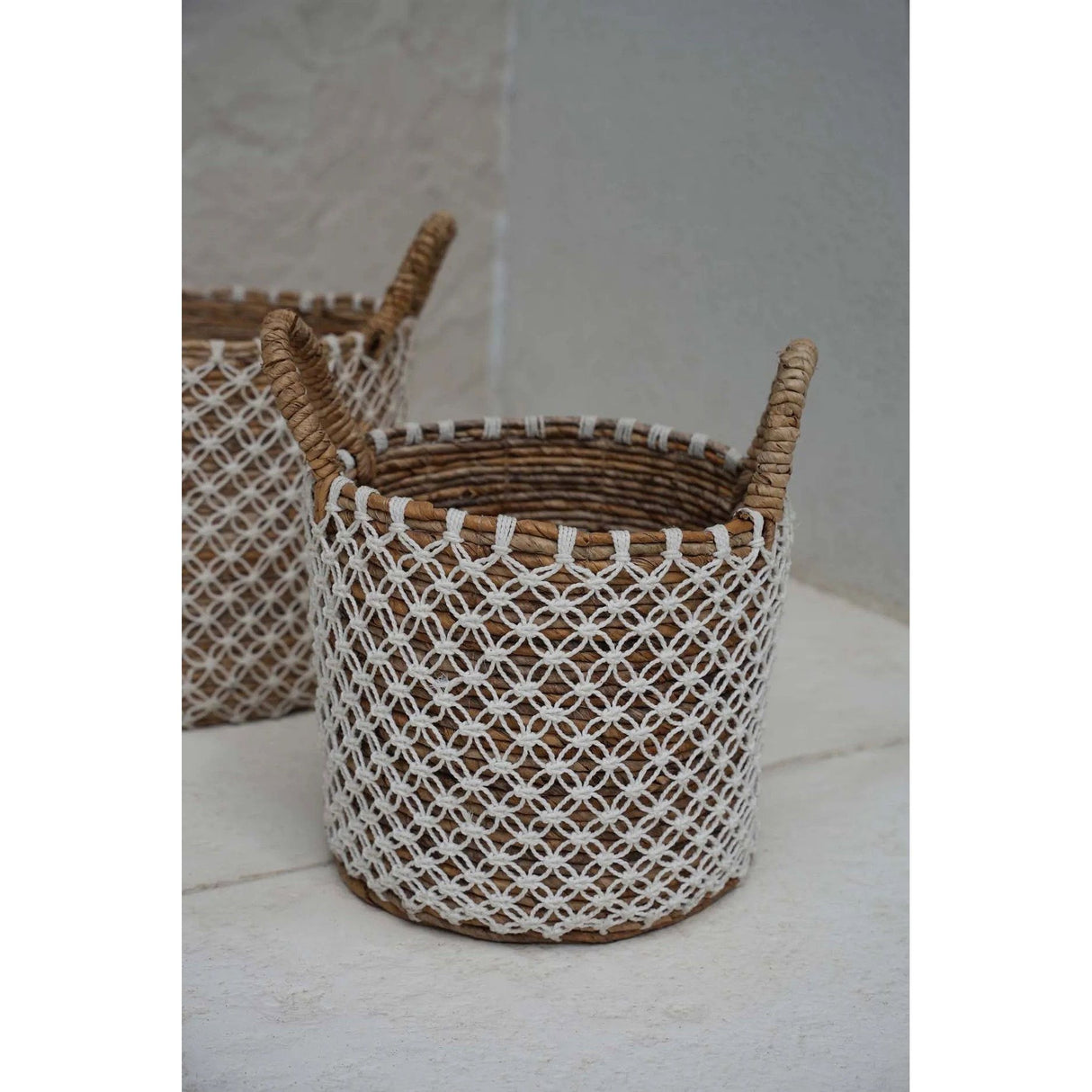Basket - Banana Leaf, Cotton Macrame, Arabian Pattern, S | Bazar Bizar Antwerp