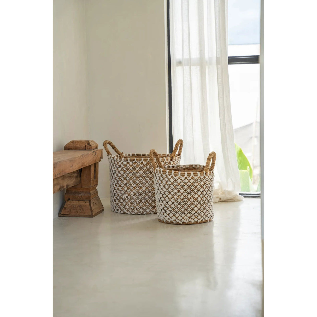 Basket - Banana Leaf, Cotton Macrame, Arabian Pattern, S | Bazar Bizar Antwerp