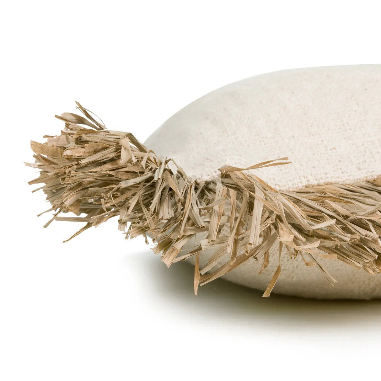 Kissenbezug – Raffia Fransen, Baumwoll Mischung, Boho Stil – Saint Tropez | Bazar Bizar Antwerp
