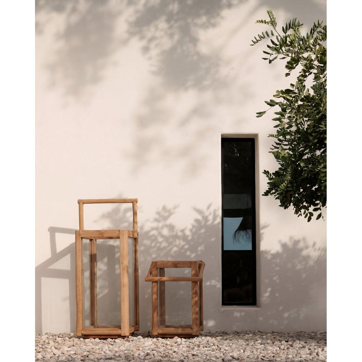 Laterne – Recyceltes Teakholz Material, Rechteckiges Design, Tragegriff Design, S – Nusa Penida | Bazar Bizar Antwerp