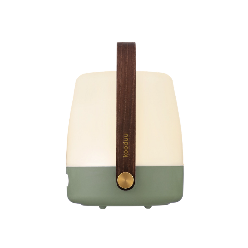 LED lamp in petroleum with dimmable warm white lighting, portable design, and wooden handle – Lite-Up | Kooduu