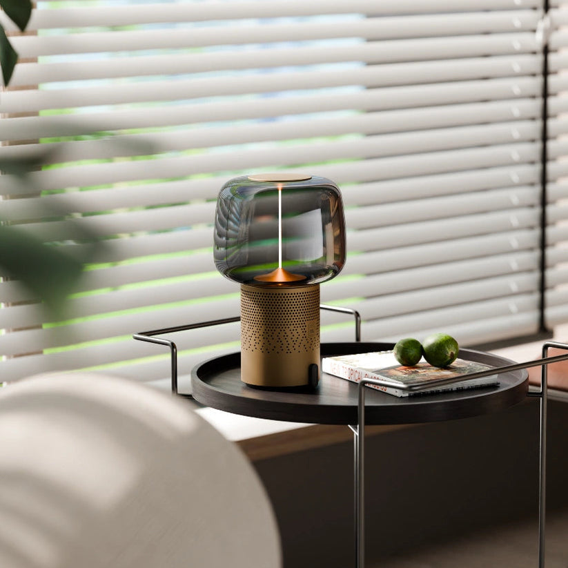 Powder-coated steel speaker light with hand-blown glass shade and filament LED – Serena PLAY | Kooduu