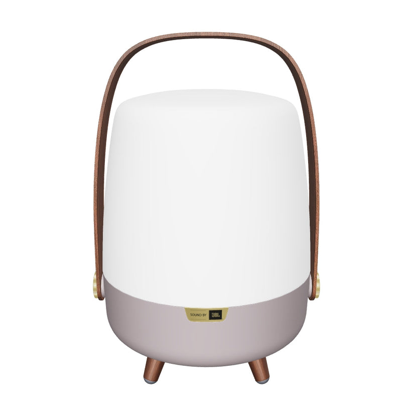Speaker light with polyethylene housing, wooden handle, and brass accents – Lite-up PLAY Mini | Kooduu