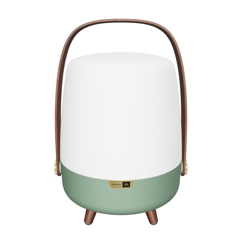 Lautsprecherleuchte aus Polyethylen mit Holzgriff und Messingakzenten - Lite-up Play Mini | Kooduu