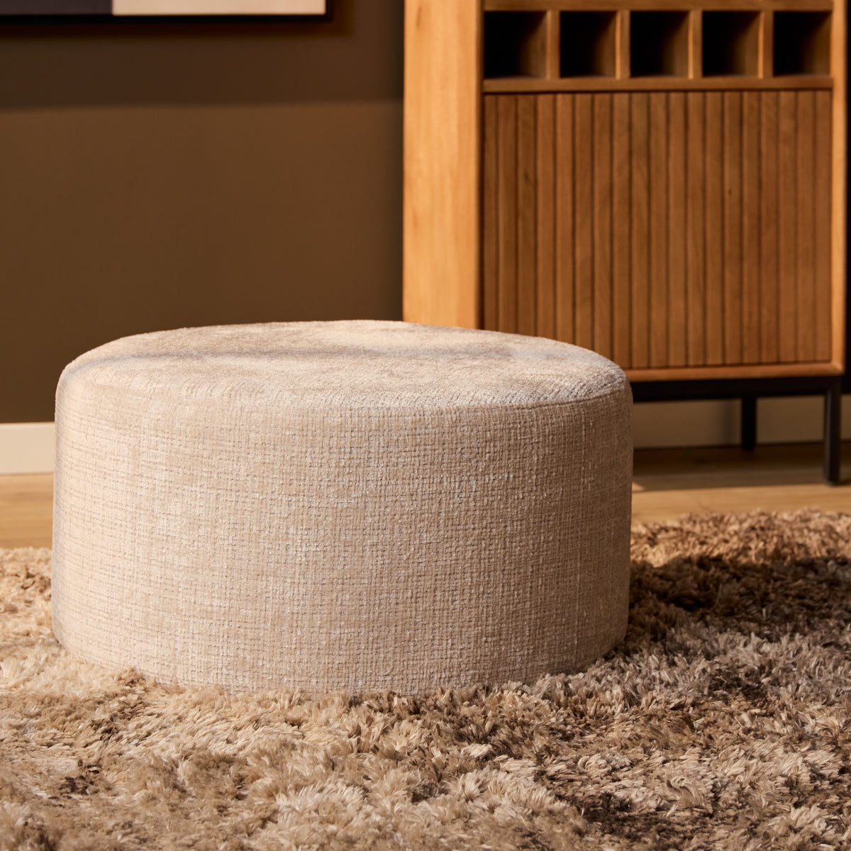 Stool – Fabric Upholstery, Beige Color, Round Shape – Cremona | Starfurn