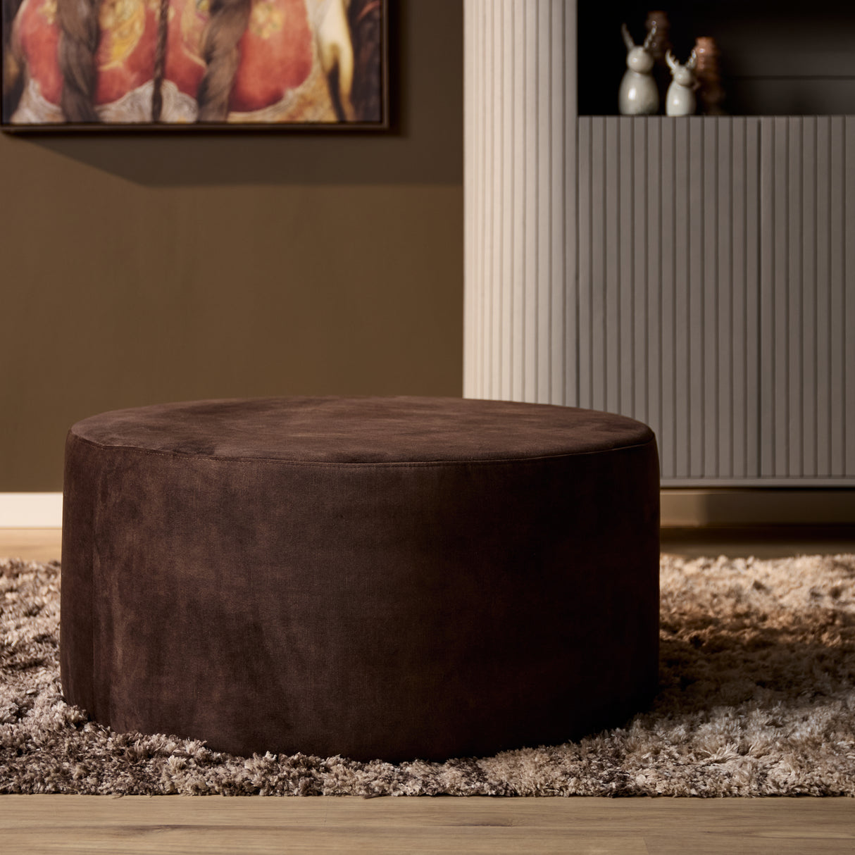 Hocker – Rundform, Braunbezug, Polsterdesign | Starfurn