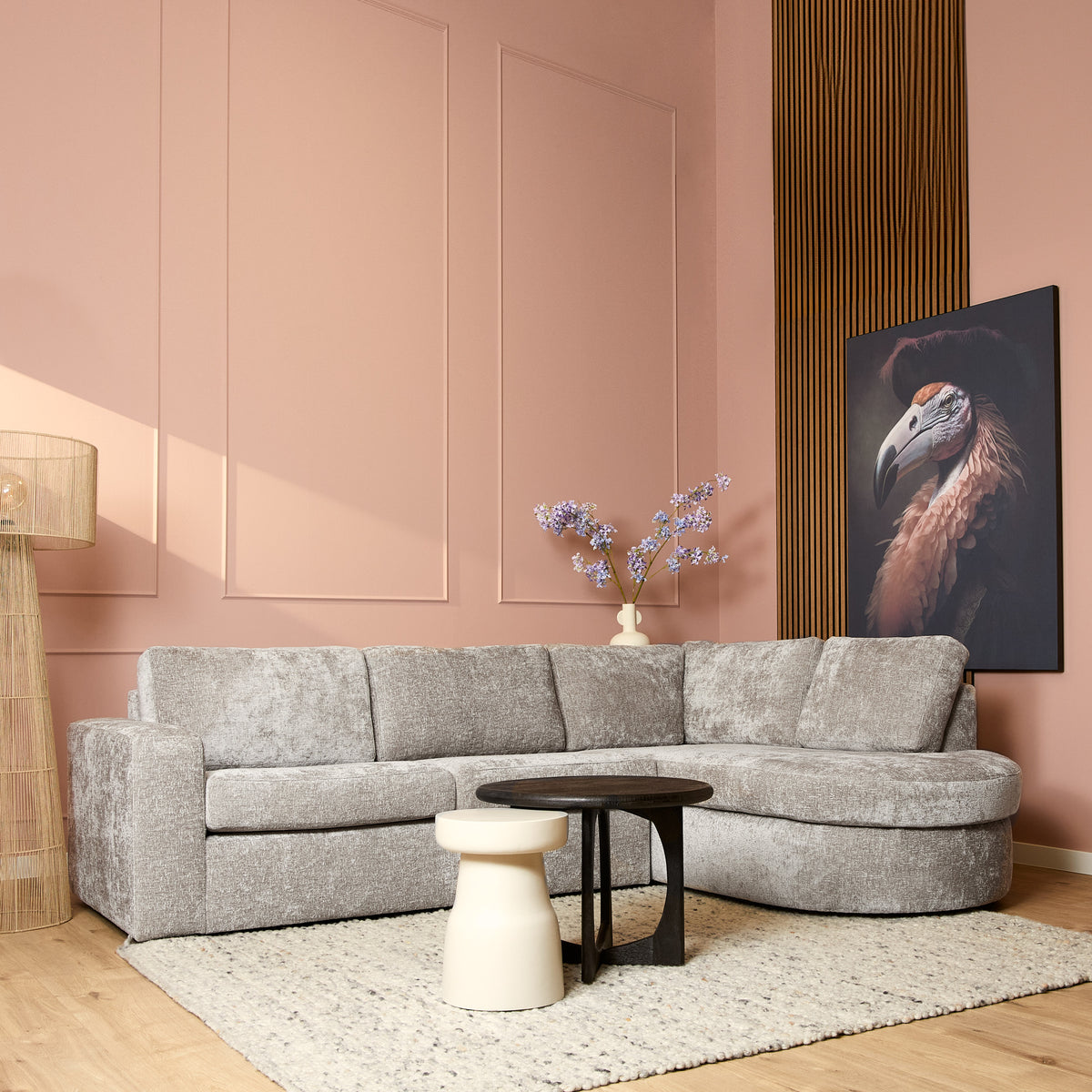 Corner sofa - 2.5-seater, Rounded Divan, Trenza Fabric – Alma | Starfurn