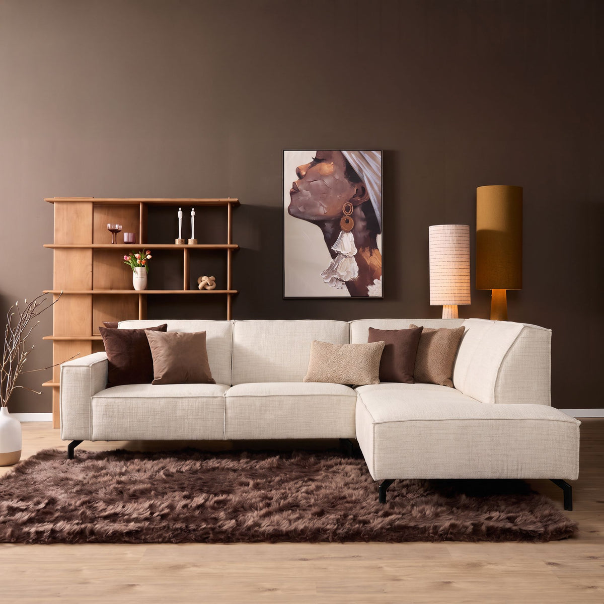 Ecksofa – Baltimore Bezug, Beige Farbe, Rechts Divan - Floris | Starfurn
