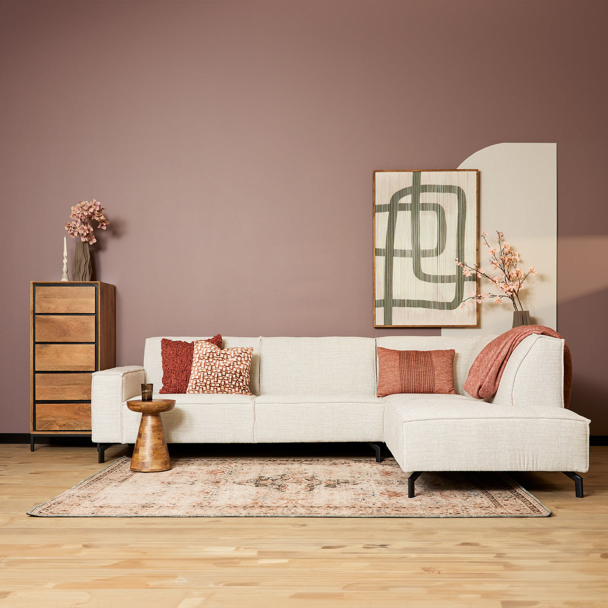 Corner Sofa – 2.5-Seater, Right Chaise, Baltimore Greige Upholstery, Modern Design – Floris | Starfurn