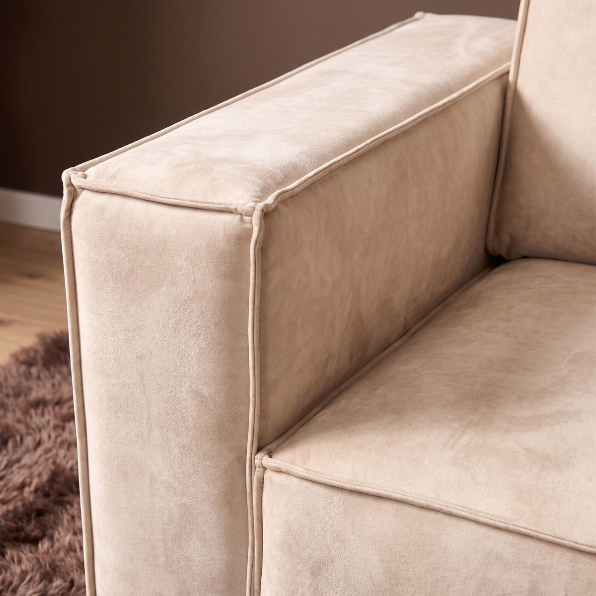 Ecksofa – Velvet Bezug, Beige Farbe, Rechts Divan - Floris | Starfurn