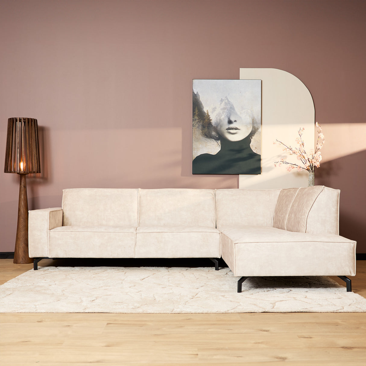 Corner Sofa - 2.5-Seater, Right Chaise, Velvet Torre 02 Upholstery, Modern Design – Floris | Starfurn
