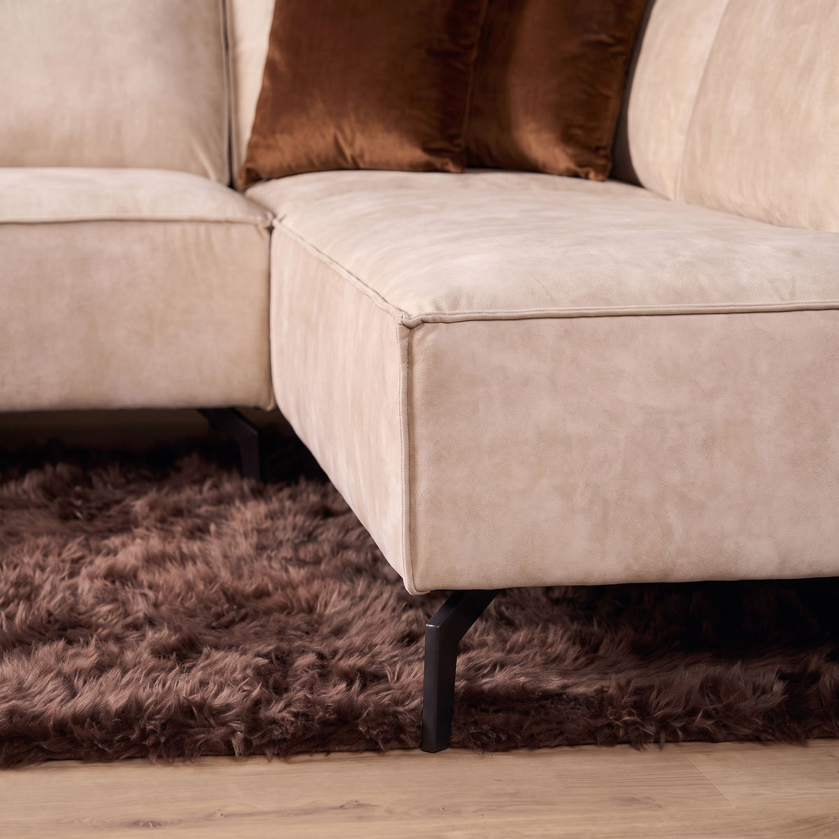 Ecksofa – Velvet Bezug, Beige Farbe, Rechts Divan - Floris | Starfurn