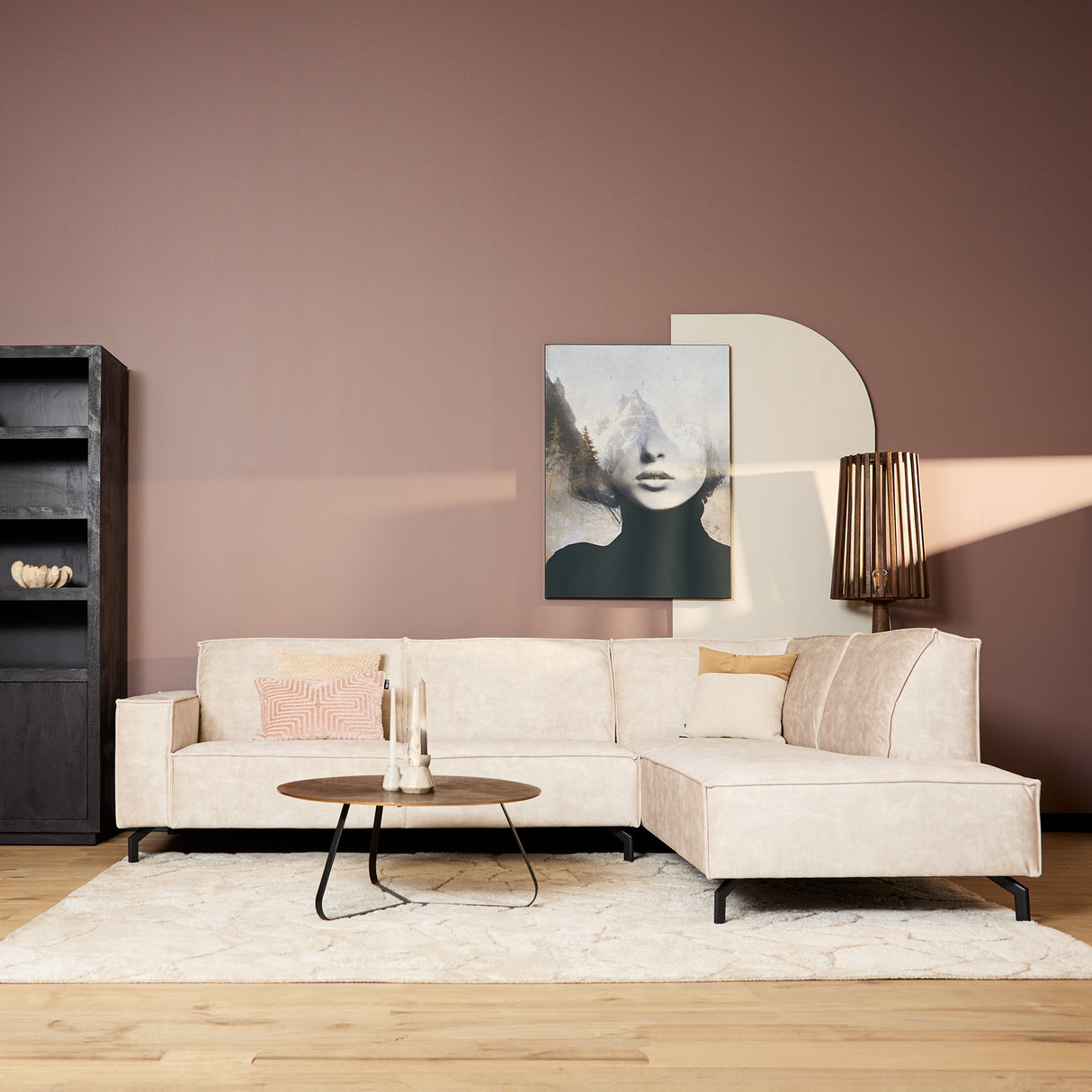 Corner Sofa - 2.5-Seater, Right Chaise, Velvet Torre 02 Upholstery, Modern Design – Floris | Starfurn